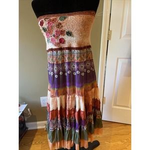 Casting France dress silk mohair Embellished Tiered Skirt purple Rust sz M
